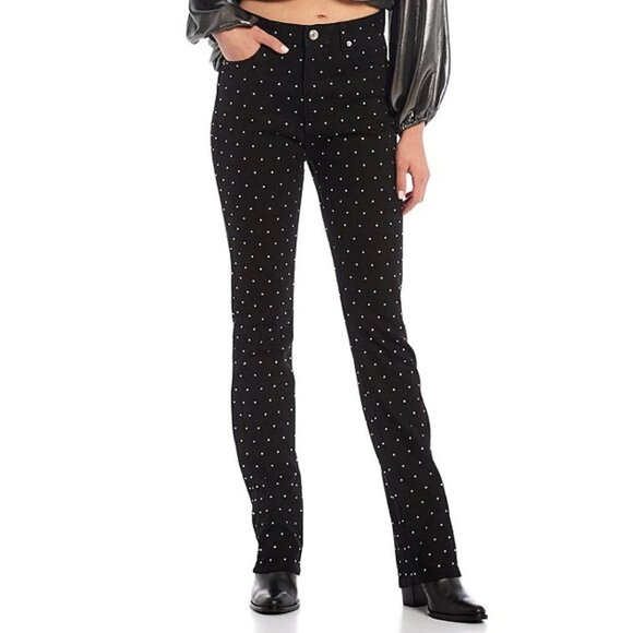 NWT Gianni Bini Ivy Rhinestone Straight Leg High Waisted Denim Jeans in Black - Picture 1 of 4
